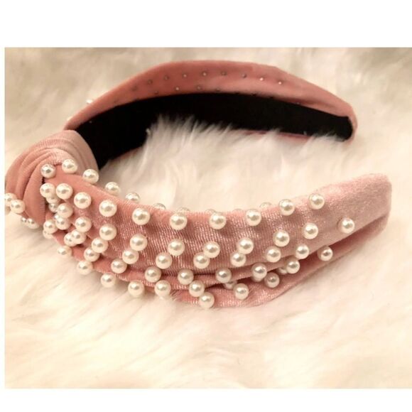 Brand New Pearl Studded Velvet Headband - Picture 1 of 1